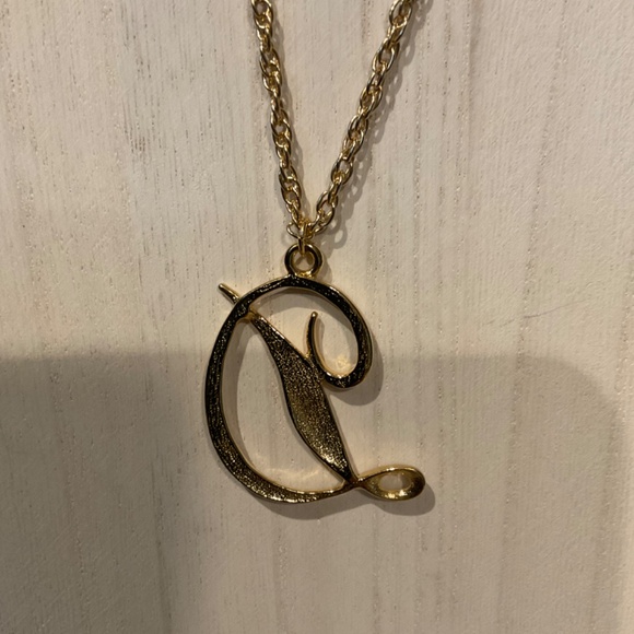 Vintage Gold Cursive Letter "D" with Gold Chain Necklace - Picture 3 of 5